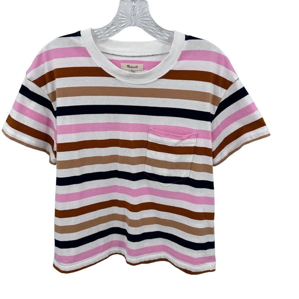 Madewell Striped Short Sleeve Tee - Pink, Brown, White, Black